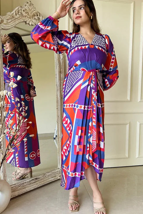 Abstract Print Drape Dress